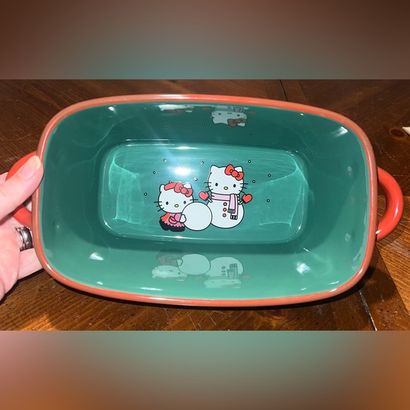Sanrio Hello Kitty Christmas Green Snowman Ceramic Loaf Pan / Baking Dish - Picture 2 of 12